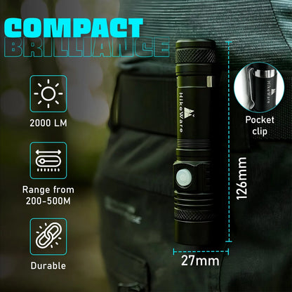 HikeWare Ultra Bright LED Pocket Flashlight - 2000 Lumens - Ace Baits