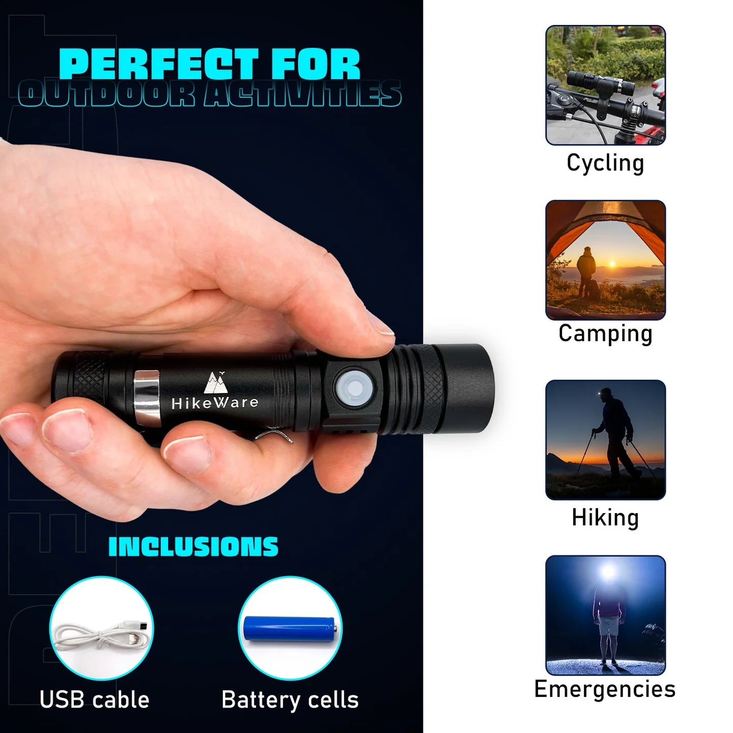 HikeWare Ultra Bright LED Pocket Flashlight - 2000 Lumens